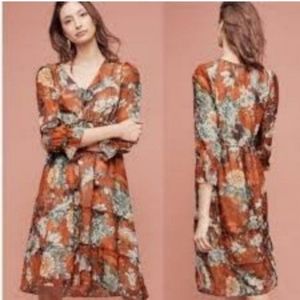 Hemant & Nandita Zeri Brown Floral Tiered Peasant  Dress